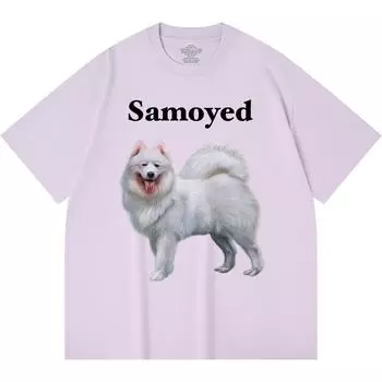 Футболка из 100% хлопка плотностью 230 г/м2 с принтом самоеда, забавная футболка из чесаного хлопка в стиле Харадзюку XS абрикосовый