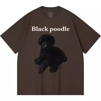 Футболка из 100% хлопка плотностью 230 г/м2, черная футболка с принтом пуделя, забавная футболка из чесаного хлопка в стиле Харадзюку XS абрикосовый