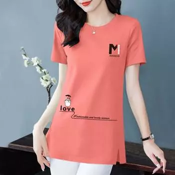 Футболка из 100% хлопка, повседневная мода, новая свободная футболка с круглым вырезом в стиле Ins, топ с разрезом M белый