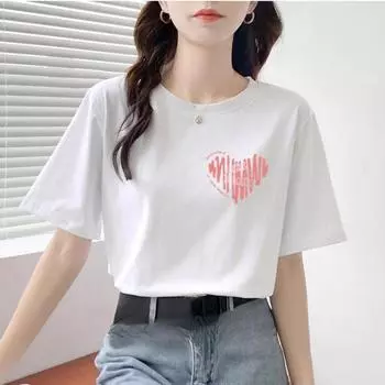 Футболка из 100% хлопка с коротким рукавом, женская летняя простая модная белая рубашка с круглым вырезом Love M