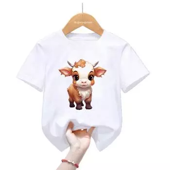 Футболка из 100% кавайного хлопка с изображением маленького слона, дракона, собаки, лисы, розовой совы, с изображением животных из мультфильмов, детская одежда для мальчиков и девочек, футболки с коротким рукавом 100