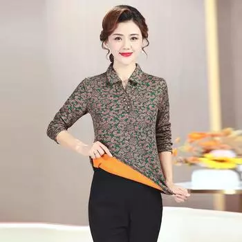 Футболка из бархата для мам на осень и зиму, женская, новинка 2024 года, модная рубашка с цветочным принтом для женщин среднего и пожилого возраста, рубашка в иностранном стиле XL красный