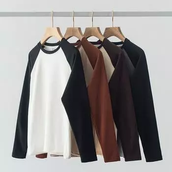 Футболка из бархата с круглым вырезом и рукавами на плечах, удобная и теплая осенью и зимой, контрастная цветная рубашка с длинными рукавами S черный белый