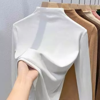 Футболка из бархата с полуводолазкой для женщин, новая женская двухсторонняя шерстяная футболка с термобельем и внутренней частью талии S