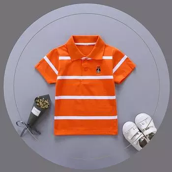 Футболка из чистого хлопка, детская футболка с короткими рукавами и яркими полосатыми лацканами, детская рубашка-поло в полоску среднего и большого размера 90cm