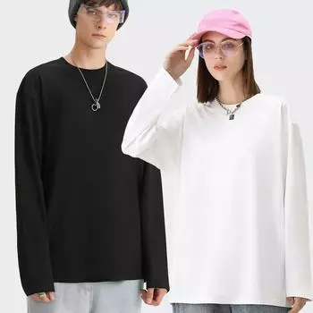 Футболка из чистого хлопка, мужская футболка с круглым вырезом и длинным рукавом, однотонные белые, черные мужские и женские футболки S озеро синий