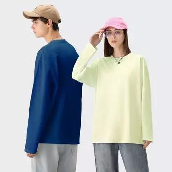 Футболка из чистого хлопка, мужская футболка с круглым вырезом и длинным рукавом, однотонные белые, черные мужские и женские футболки S белый