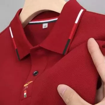 Футболка из чистого хлопка с длинными рукавами, утолщенная мужская верхняя одежда с лацканами на осень и зиму, весенняя рубашка-поло с вышивкой для людей среднего возраста M
