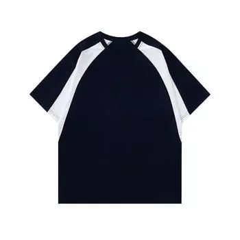 Футболка из чистого хлопка с открытыми плечами и яркими цветовыми блоками, светлая, с короткими рукавами S тёмно-синий