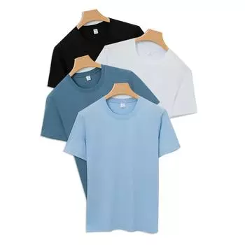 Футболка из чистого хлопка с высокой завязкой из мерсеризованного хлопка, мужская, длинная, бархатная, с круглым вырезом, белая, маленькая, тонкая, классная, из чистого хлопка, с короткими рукавами, мужская S