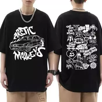 Футболка из хлопка Arctic Monkeys Inspired с принтом «список альбомов» в стиле каракули, винтажная футболка для мужчин с коротким рукавом, уличная одежда S