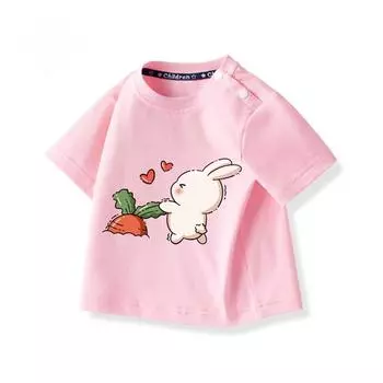 Футболка из хлопка для девочек с коротким рукавом, детская футболка с круглым вырезом, детская футболка с милым рисунком, летний хлопковый топ 80cm