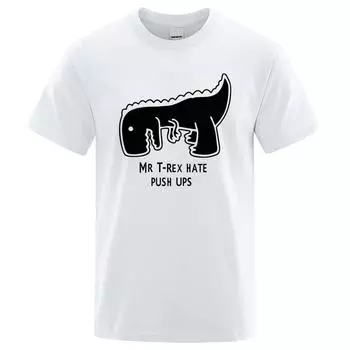 Футболка из хлопка и хлопка для мужчин и женщин с забавным мультяшным принтом Tea Rex, футболка с коротким рукавом Mr Trex Hate Push Ups, повседневные фирменные топы S красный