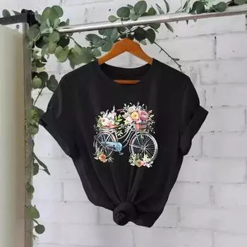 Футболка из хлопка, летняя, с коротким рукавом, круглым вырезом, с принтом, женская S белый