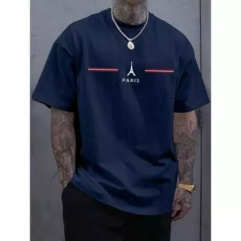 Футболка из хлопка мужская летняя свободная из 100% хлопка с принтом в виде буквы PARIS, облегающая повседневная спортивная футболка с круглым вырезом и короткими рукавами 3XL