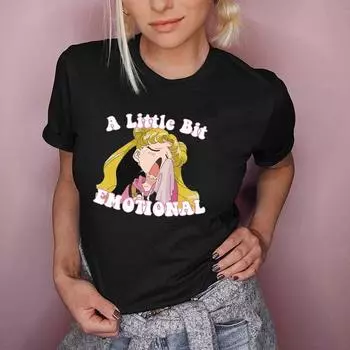 Футболка A Little Bit Emotinoal Sailor Moon, повседневная, корейский стиль, хипстерская уличная одежда, японские футболки с героями мультфильмов, милые топы с принтом S