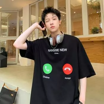 Футболка из хлопка с коротким рукавом мужская летняя молодежная универсальная трендовая свободная повседневная футболка с рукавом пять с половиной мужская M белый