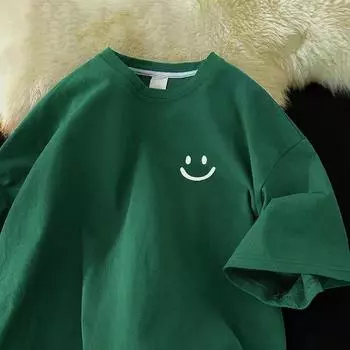 Футболка из хлопка с короткими рукавами, женская летняя тенденция, свободные топы с круглым вырезом и короткими рукавами XS