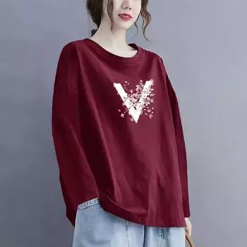 Футболка из хлопка с круглым вырезом и длинными рукавами на весну и осень, свободная рубашка с принтом XXXXL белый