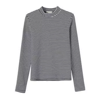 Футболка из хлопка с круглым вырезом, женская, с длинным рукавом, модная, в полоску, на осень и зиму, новый топ с высоким воротом S