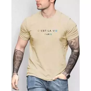 Футболка из хлопка с принтом «C est La Vie», летняя мужская повседневная футболка в уличном стиле с круглым вырезом из хлопка M чёрный