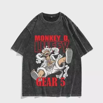 Футболка из хлопка с ретро-аниме Луффи и потертыми рукавами с пятью точками XXL