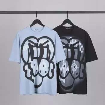 Футболка из хлопка с рисунком собаки из мультфильма «Летний граффити» — круглый вырез и свободный крой Extra Large