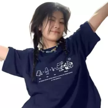 Футболка из хлопка с рисунком Свободная одежда для пар Футболки Удобная рубашка-пуловер большого размера для женщин и мужчин XL красный