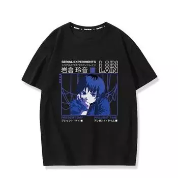 Футболка из хлопка Series Experimental Lain, японское аниме, унисекс, мужская, женская, уличная одежда y2k, персонализированный топ с мангой, графические футболки S бежевый