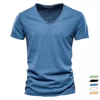Футболка из хлопка Slub, мужская, с V-образным вырезом, однотонная, облегающая, летняя, пляжная, с короткими рукавами, футболки, мужские футболки, мужские, для фитнеса S чёрный