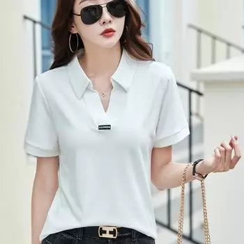 Футболка из хлопка женская с короткими рукавами, новая летняя одежда в корейском стиле, модная свободная универсальная футболка с круглым вырезом и короткими рукавами L королевский синий