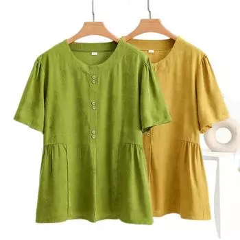 Футболка из хлопкового шелка для мам среднего и пожилого возраста, летняя, тонкая, свободная, с круглым вырезом, блузка из вискозы, удобная, дышащая футболка M