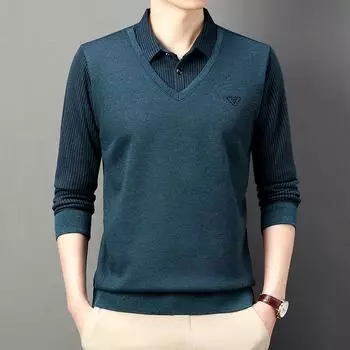 Футболка из искусственного бархата с длинными рукавами, из двух частей, зимняя, новая, с полосатым принтом, повседневная мужская рубашка поло с лацканами для мужчин M