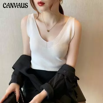 Футболка из ледяного шелка, вязаная нижняя часть, майка, женская летняя майка с v-образным вырезом внутри, тонкие внешние топы без рукавов One Size мох зеленого