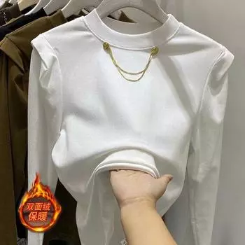 Футболка из немецкого бархата с осенним принтом, двухсторонний бархат с длинными рукавами, с круглым вырезом, свободные, облегающие, минималистичные, повседневные топы S чёрный