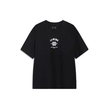 Футболка из однотонной быстросохнущей светоотражающей ткани со сплошным рисунком для бега Li Ning Running Series, мужские шорты, футболки черного цвета AHST433-3 L