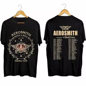 Футболка из плотного хлопка 300GSM Aerosmith -2025 Североамериканская рубашка прощального тура Рубашка для фанатов группы Aerosmith Рубашка Aerosmith Farewell Tour