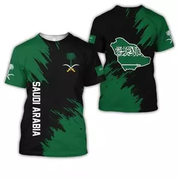 Футболка из полиэстера с 3D-принтом в стиле Саудовской Аравии и Ближнего Востока, повседневная летняя футболка с круглым вырезом для мужчин и женщин S