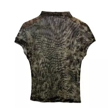 Футболка из сетчатой ткани с флокированием для женщин, новая женская футболка с принтом и полувысоким воротом, топ Perspective S