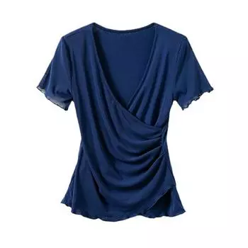 Футболка из сетки для женщин с короткими рукавами, летняя, из тонкого ледяного шелка, с V-образным вырезом, неровная, облегающая талию, чтобы они выглядели стройнее и неповторимее, маленький топ M чёрный