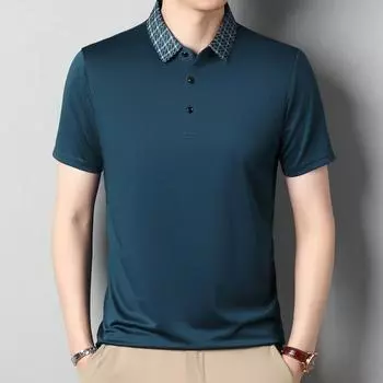 Футболка из шелкового шелка ледяного шелка с короткими рукавами, новая летняя деловая повседневная однотонная рубашка поло для среднего возраста с половиной рукавов M