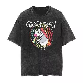 Футболка из стираного хлопка с панк-группой Green Day, унисекс, мужская, женская, с коротким рукавом, топ, модный бренд, летняя винтажная футболка S