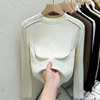 Футболка из тонкого бархата с трехмерной линией Sense из шерсти, базовая рубашка для женщин, новая осенне-зимняя рубашка из тонкого хлопка с длинным рукавом M