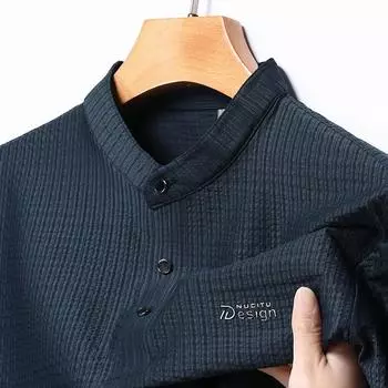 Футболка из тонкого шелкового эластичного материала с короткими рукавами для мужчин на лето, воротник-стойка, простая и универсальная, повседневная рубашка поло с короткими рукавами, не требующая глажки для мужчин M