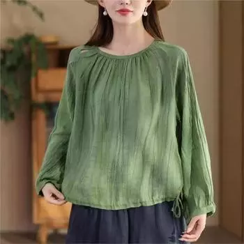 Футболка Johnature Woman Autumn Niche Vintage с длинными рукавами и круглым вырезом, повседневная футболка в стиле ретро с индивидуальным дизайном One Size чёрный