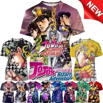 Футболка Jojo Bizarre Adventure 3D Printed Unisex, летняя мода, аниме, личность, хип-хоп, унисекс, повседневная, с круглым вырезом, топы 3XL