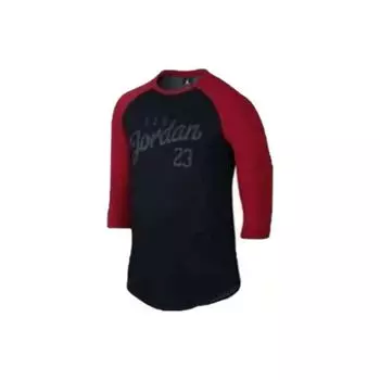 Футболка Jordan Brand с круглым вырезом и рукавами 3/4, мужские топы, черный, красный 724504-010 XS
