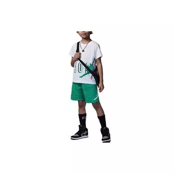 Футболка Jordan Letter Logo Print с круглым вырезом, короткими рукавами и прямыми шортами, спортивный комплект для детей DV0953-310 XS