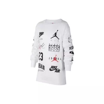 Футболка Jordan Pattern Print с круглым вырезом, повседневная, с длинным рукавом, детские топы, белые FB1611-100 M
