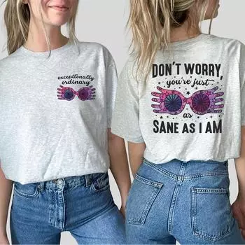 Футболка Just As Sane As I Am Футболка HP Винтажная футболка Luna Уличная одежда Футболки Wizard Семейный отдых Топы для женщин с короткими рукавами S серый
